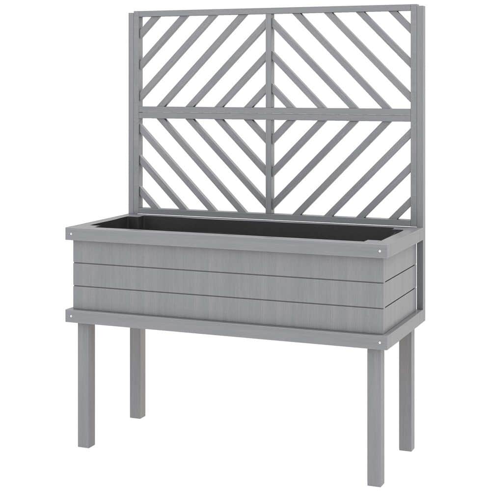 41.25 in. W x 55 in. H Gray Wood Outdoor Raised Garden Bed with Trellis, El