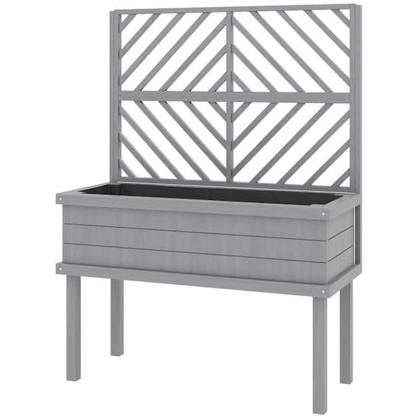 Outsunny 41.25 in. W x 55 in. H Gray Wood Outdoor Raised Garden Bed with Trellis, Elevated Planter Box with Legs, Drainage Holes