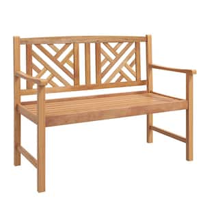 Patio Acacia Wood 2-Person Slatted Bench Outdoor Loveseat Chair Garden Natural