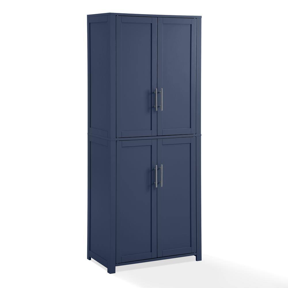 Navy Shaker-Style Tall Kitchen Storage Pantry with Adjustable Shelves