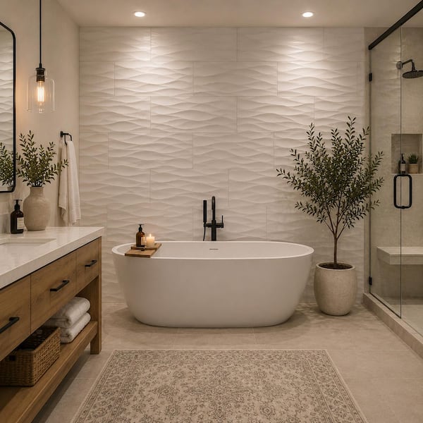Lumino Wavy White 12 in. x 24 in. Glossy Ceramic Wall Tile 16 sq. ft./Case