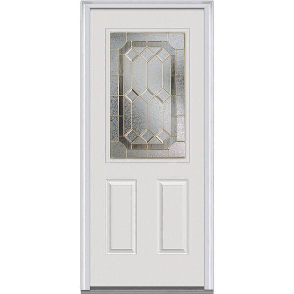 MMI Door 34 in. x 80 in. Majestic Elegance Left-Hand Inswing 1/2-Lite Decorative Primed Fiberglass Smooth Prehung Front Door