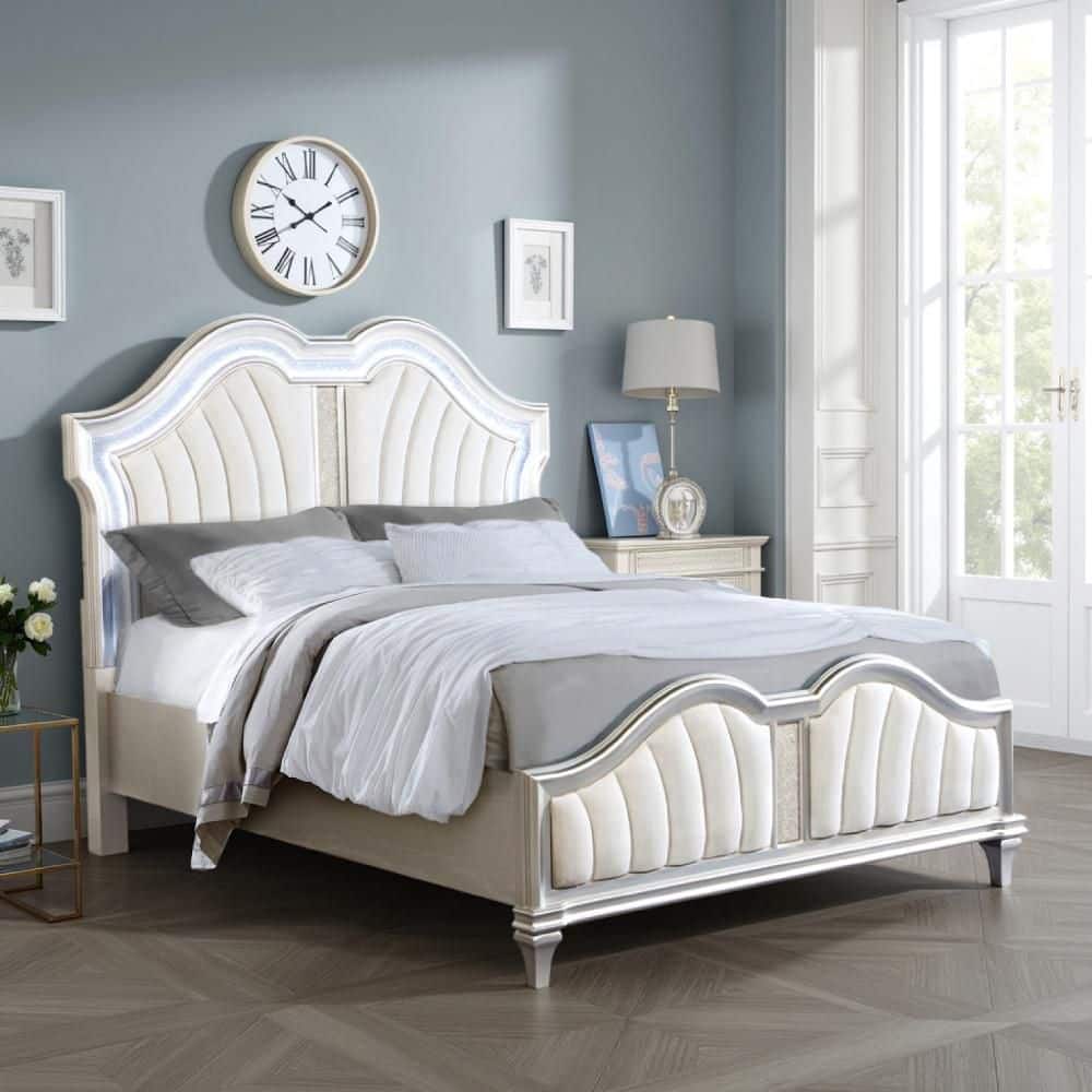 Nive Silver and Ivory Wood Frame Queen Panel Bed with Double Arched Headboard price history on PriceWatchPro