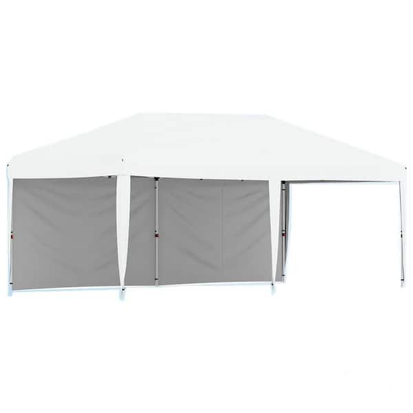 20 ft. x 10 ft. Instant Pop Up Canopy Tent Sun Shelter in White with 2 Removable Sidewalls & Adjustable Height