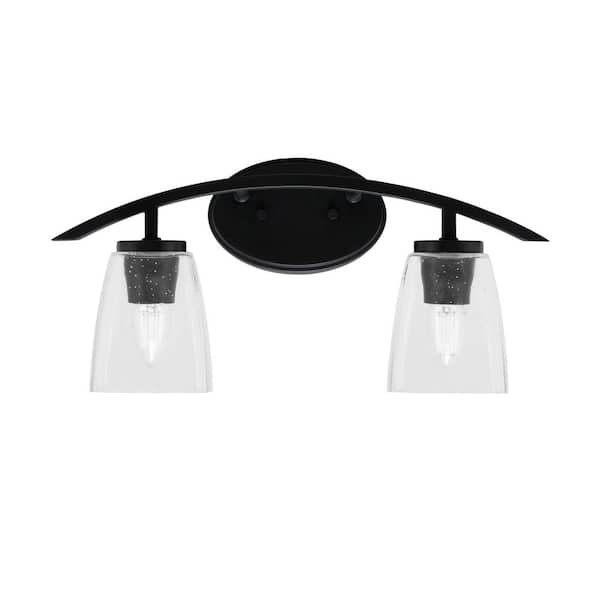 Unbranded Siena 18.25 in. 2-Light Vanity Light Matte Black with Clear Bubble Glass Shades