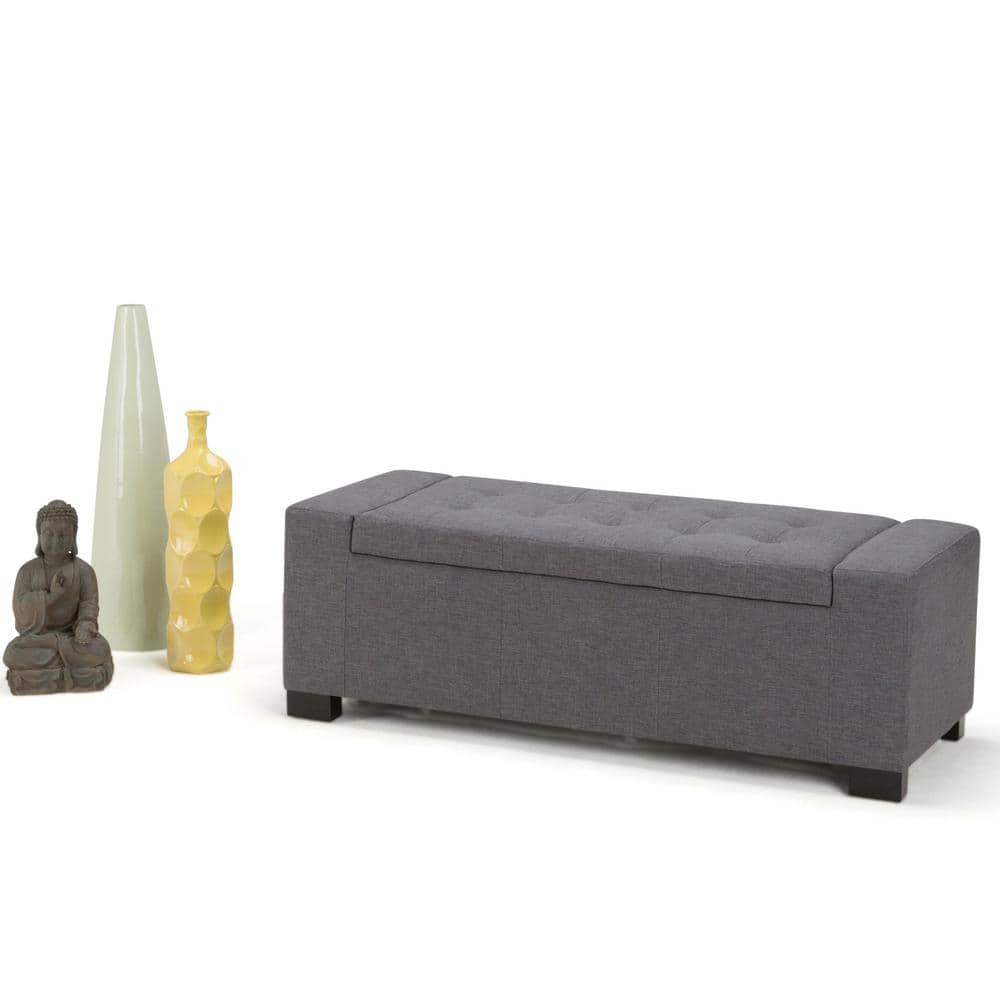Slate Gray Tufted Polyester Storage Bench Ottoman