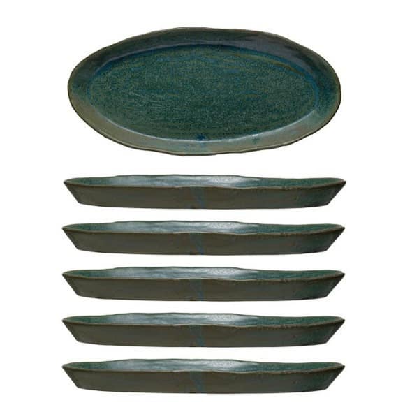Storied Home 15 in. Green Stoneware Oval Platters (Set of 6)