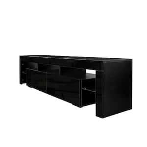 78.70 in. Wood Black TV Stand Cabinet Media Console Table Fits TV's up to 80 in with 16-Color LED Light&4 Flash Effects