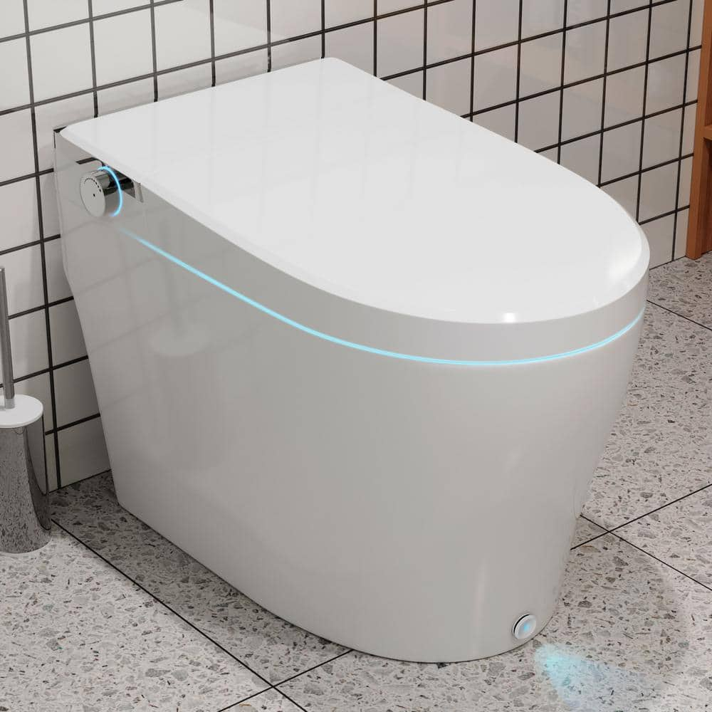 DEERVALLEY 1.28 GPF Single Flush Tankless Elongated Smart 1-Piece Toilet in White with Heated Seat, Auto Flush, Night-Light