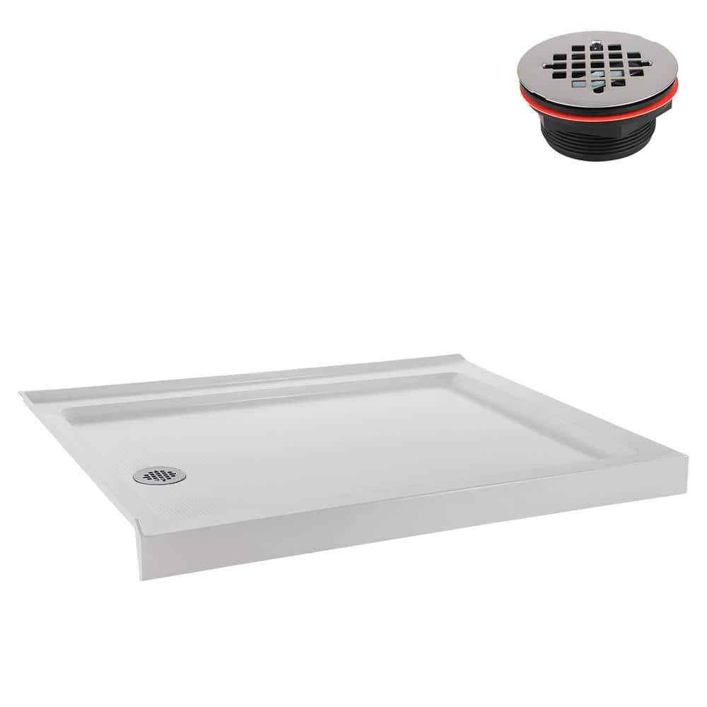 Glossy White Rectangular Acrylic Shower Base with Drain