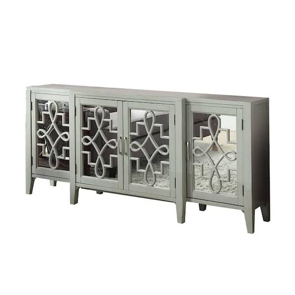 Benjara 72 in. Antique Gray Standard Rectangle Wood Console Table with Lattice Mirror Inlay
