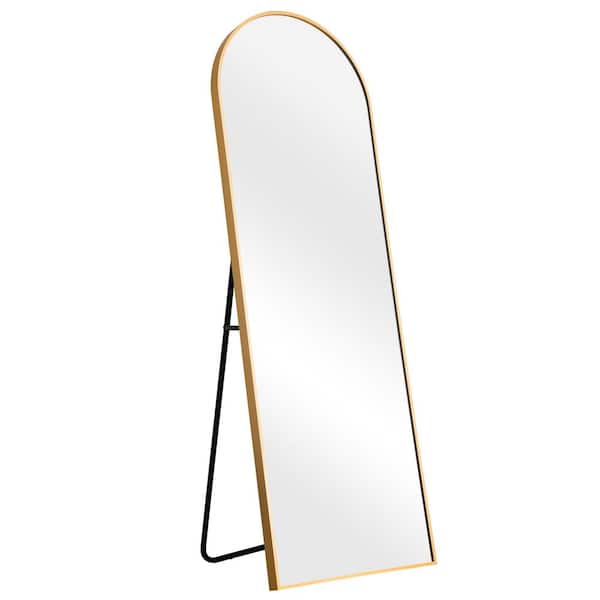 Lirago 59 in. x 20 in.Modern Aluminum Alloy Arched Framed Gold Full-Length Decorative Mirror with Bracket