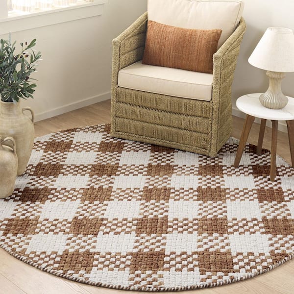 Natural Fiber Couture 6 ft. ft. x 6 ft. Rust/Ivory Check Round Rug
