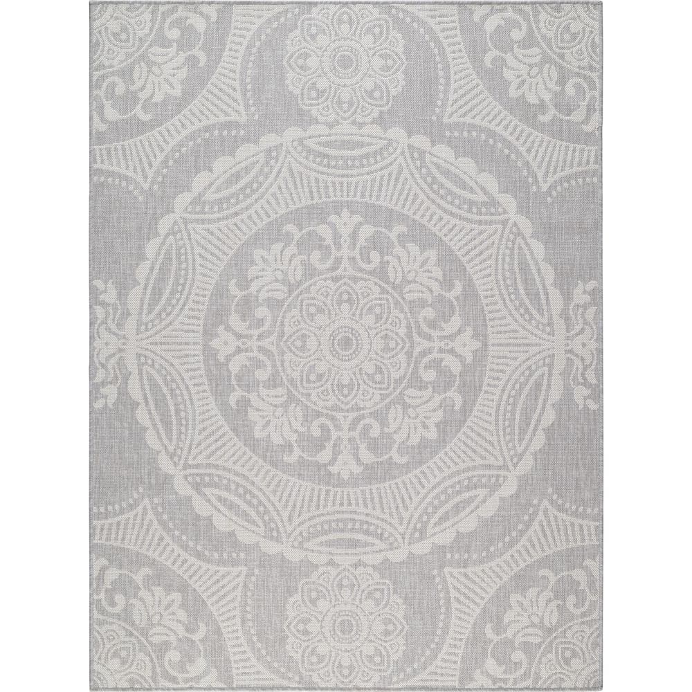 Beverly Rug Waikiki Grey/White 4 ft. x 6 ft. Medallion Indoor/Outdoor Area Rug, Gray/White Beverly Rug indoor outdoor rugs are available in various sizes; 4 ft. x 6 ft. area rug (3 ft. 11 in. x 5 ft. 11 in.), area rug 5 ft. x 7 ft. (5 ft. 3 in. x 7 ft.), 6 ft. x 9 ft. area rugs (6 ft. 7 in. x 9 ft.), large area rug 8 ft. x 10 ft. (7 ft. 10 in. x 10 ft.) and 6 ft. 7 in. circle rug. You can use our non shedding rugs wherever needed; either indoors such as living room, dining room, laundry room, bedroom, hallway, children playroom, or outdoors such as deck, patio, pool side, picnic, beach, garage, or guest lounges. These fade resistant indoor rugs has UV protection and offer environment protection with their eco-friendly and breathable material. The vibrant colors will not fade in the sun. Ideal for high traffic areas. With natural color options of beige, blue, grey and dark grey, this beautiful medallion area rug is perfect fit for your vintage decor. Color: Gray/White.