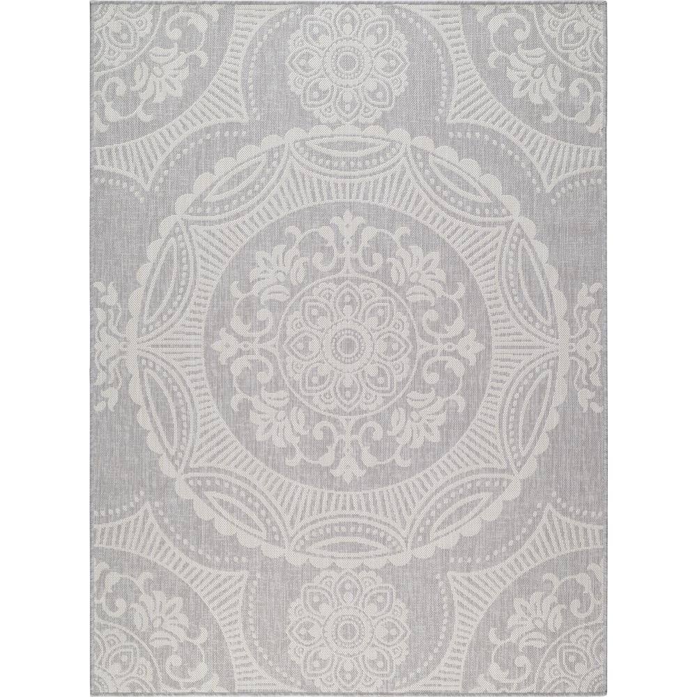 Beverly Rug Waikiki Grey/White 8 ft. x 10 ft. Medallion Indoor/Outdoor Area Rug, Gray/White Beverly Rug indoor outdoor rugs are available in various sizes; 4 ft. x 6 ft. area rug (3 ft. 11 in. x 5 ft. 11 in.), area rug 5 ft. x 7 ft. (5 ft. 3 in. x 7 ft.), 6 ft. x 9 ft. area rugs (6 ft. 7 in. x 9 ft.), large area rug 8 ft. x 10 ft. (7 ft. 10 in. x 10 ft.) and 6 ft. 7 in. circle rug. You can use our non shedding rugs wherever needed; either indoors such as living room, dining room, laundry room, bedroom, hallway, children playroom, or outdoors such as deck, patio, pool side, picnic, beach, garage, or guest lounges. These fade resistant indoor rugs has UV protection and offer environment protection with their eco-friendly and breathable material. The vibrant colors will not fade in the sun. Ideal for high traffic areas. With natural color options of beige, blue, grey and dark grey, this beautiful medallion area rug is perfect fit for your vintage decor. Color: Gray/White.