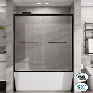 56 to 60 in. W x 58 in. H Sliding Aluminum Framed Tub Door in Matte Black with Clear Tempered Glass