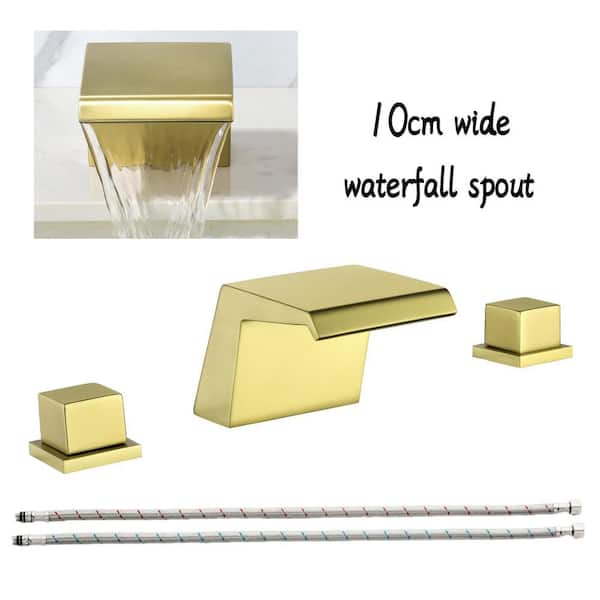 UKISHIRO 8 in. Widespread 2-Handle Low-Arc Bathroom Faucet Combo Kit in Spot Defense Brushed Gold