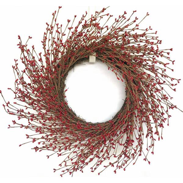 Glitzhome 24 in. Red Unit Artificial Harvest Wreath with Pip Berries