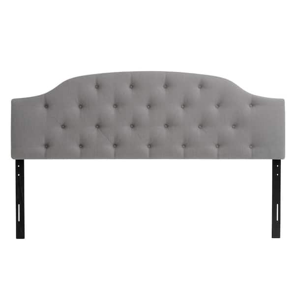 CorLiving Light Grey King Diamond Button Tufted Fabric Arched Panel Headboard
