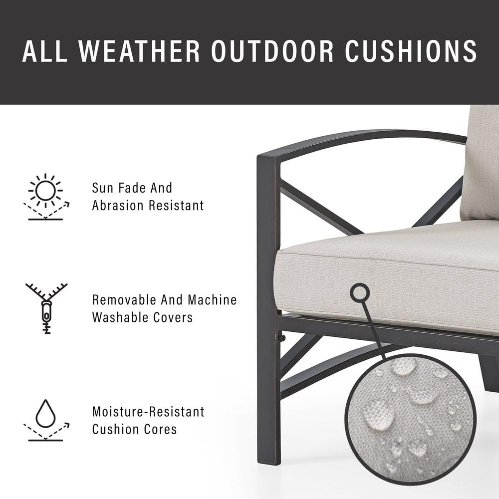 Kaplan Outdoor Steel Chairs with Oatmeal Cushions, 2-Piece Set