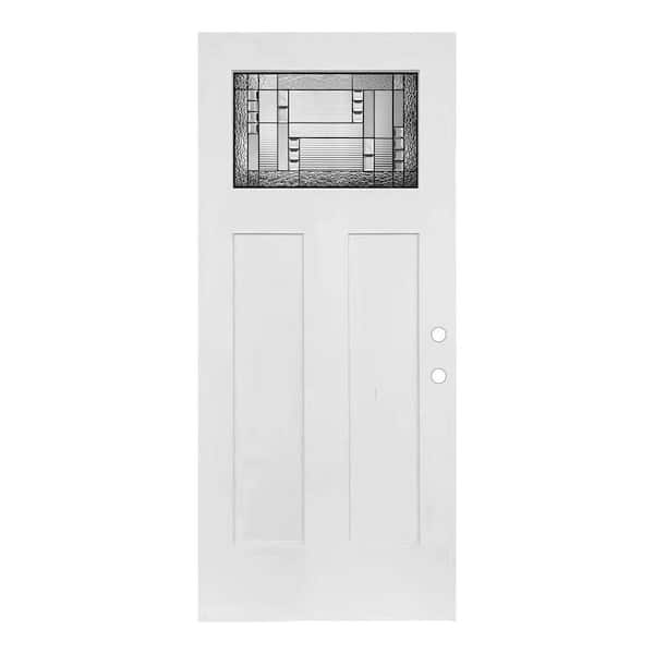 36 in. x 80 in. Left-Hand/Inswing Craftsman 1/4 Lite Deco Clear Glass Primed White Smooth Fiberglass Front Door Slab