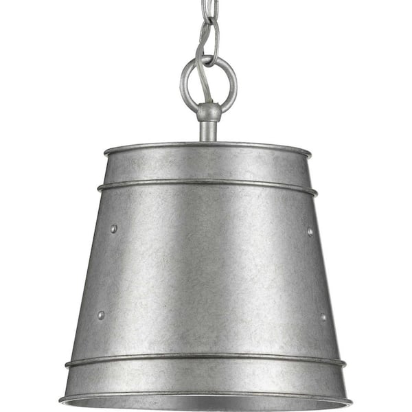 Galveston Collection 1-Light Galvanized Finish Clear Seeded Glass Farmhouse Indoor Pendant Light