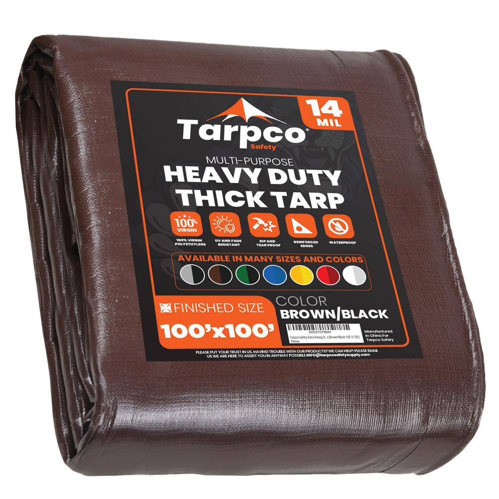 TARPCO SAFETY 100 ft. x 100 ft. Brown/Black 14 Mil Heavy Duty Polyethylene Tarp, Waterproof, UV