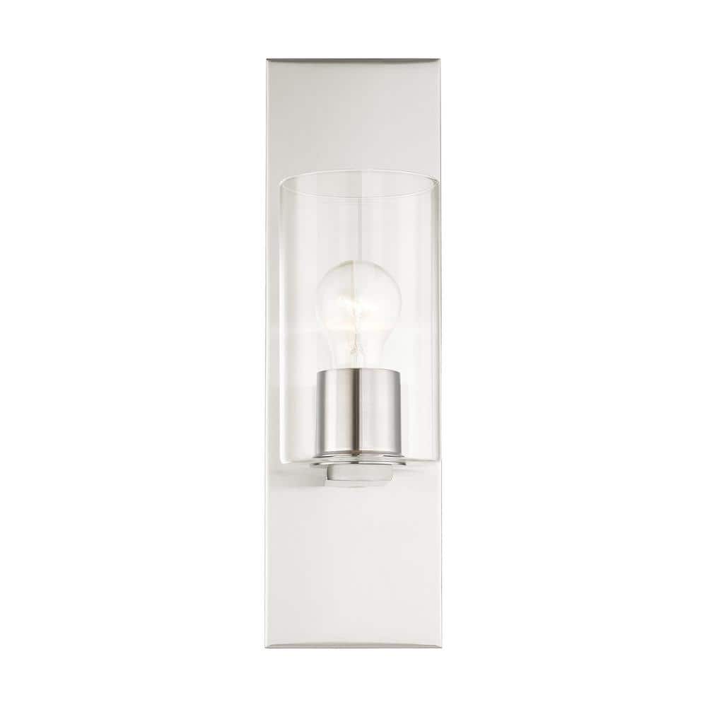 Brushed Nickel Clear Glass Direct Wired Wall Sconce