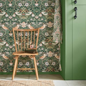 William Morris At Home Strawberry Thief Rich Green Wallpaper Sample