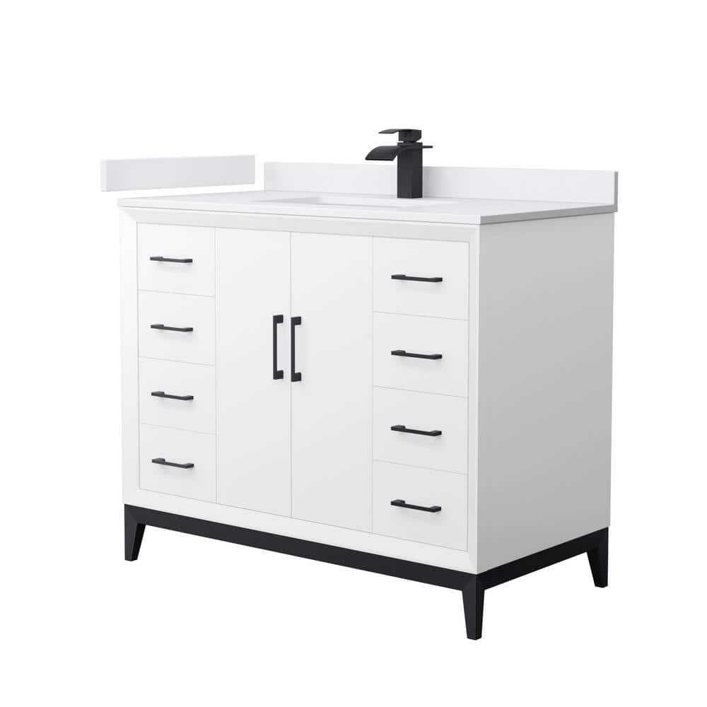 Amici 42 in. W x 22 in. D x 35.25 in. H Single Bath Vanity in White with Matte Black Trim with White Cultured Marble Top price history on PriceWatchPro