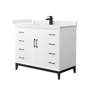Amici 42 in. W x 22 in. D x 35.25 in. H Single Bath Vanity in White with Matte Black Trim with White Cultured Marble Top