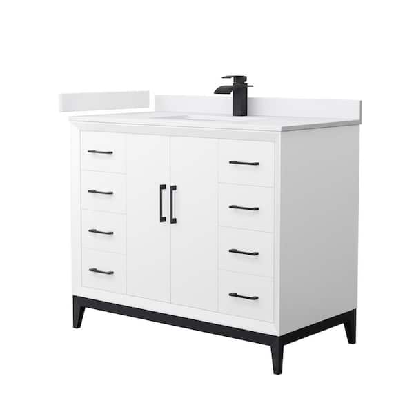 Wyndham Collection Amici 42 in. W x 22 in. D x 35.25 in. H Single Bath Vanity in White with Matte Black Trim with White Cultured Marble Top