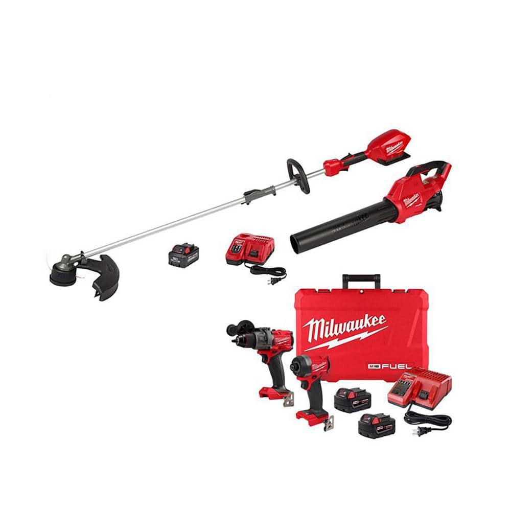 M18 FUEL 18V Li-Ion Brushless Cordless Electric String Trimmer/Blower w/Hammer Drill/Impact Driver Combo Kit(4-Tool) -  Milwaukee, 3000-21-3697