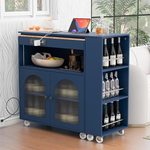 【blue gray】ブラック フレンチキャビネット Zeus & Ruta Navy Blue Wood 56.3 in. W Kitchen Island with Extended