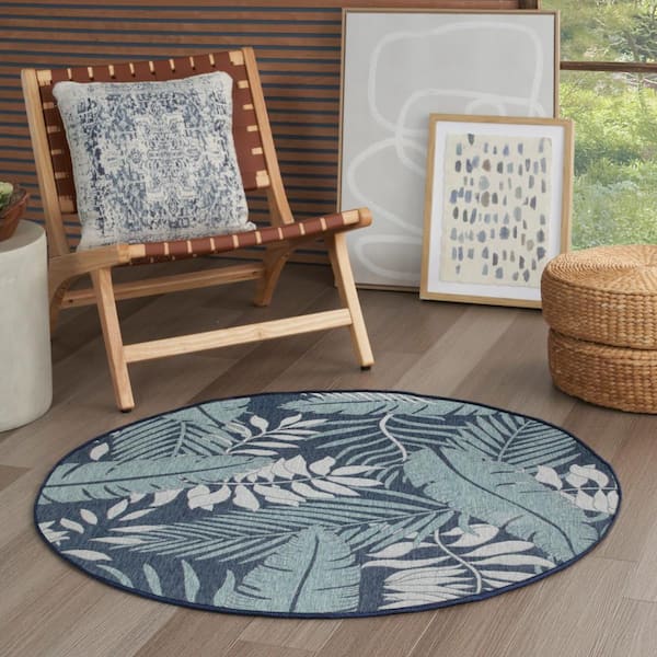 Garden Oasis Navy 4 ft. x 4 ft. Nature-inspired Contemporary Round Area Rug