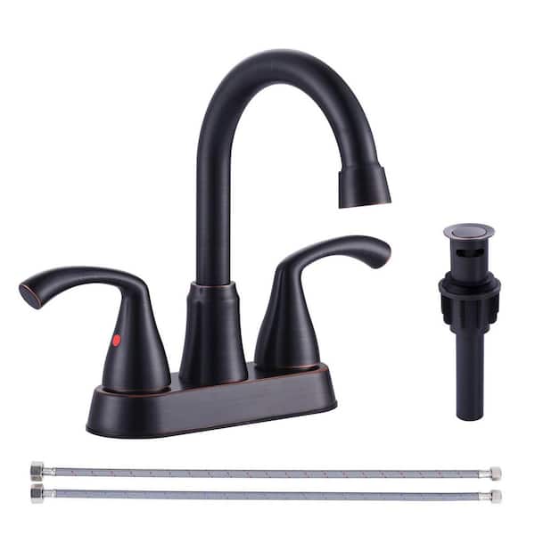 4 in. Centerset Double Handle High Arc Bathroom Faucet with Drain Kit Included in Oil Rubbed Bronze