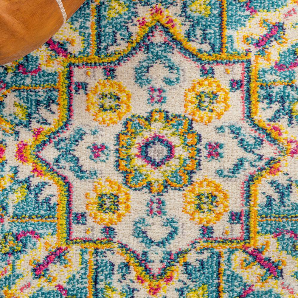 Blue Rectangular Medallion Synthetic Easy Care Rug