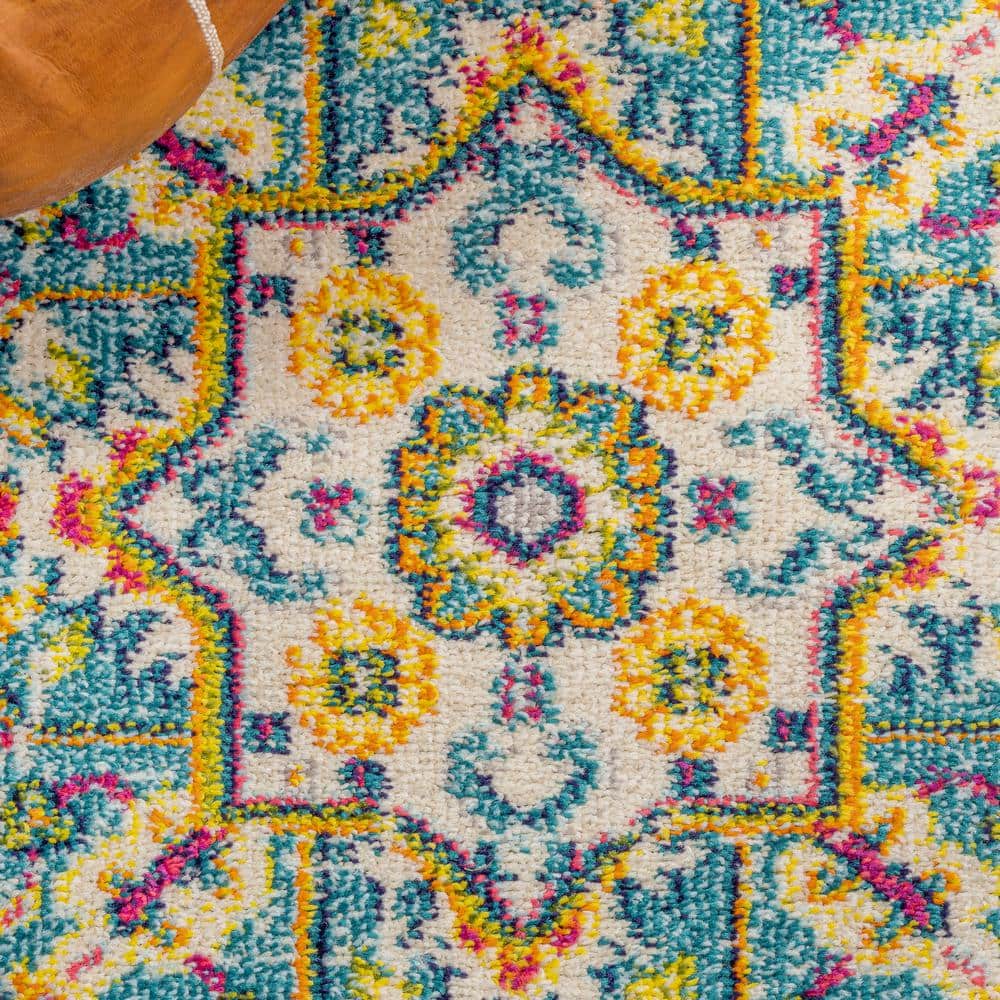 Bohemian Loft Medallion 5x8 Teal Blue Synthetic Area Rug