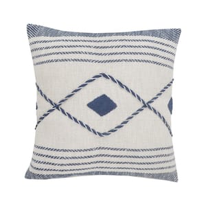 Geometric Blue / White Diamond Durable Poly-fill 20 in. x 20 in. Throw Pillow