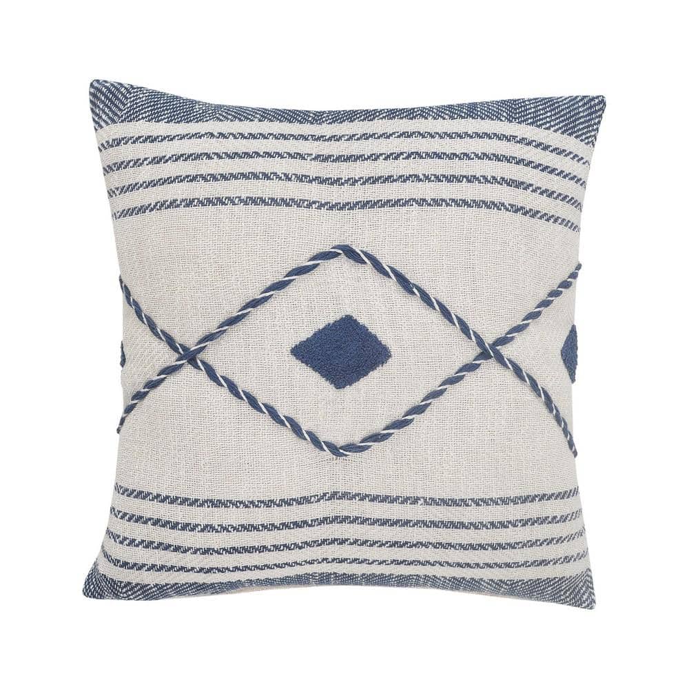 Geometric Blue / White Diamond Durable Poly-fill 20 in. x 20 in. Indoor Thr