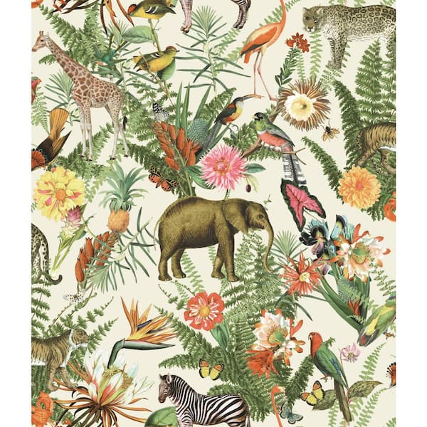 Tropical Zoo Green Matte Finish Peel and Stick Vinyl Wallpaper