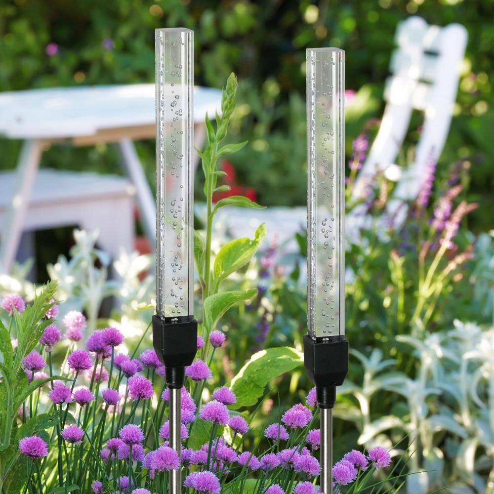 Clear Acrylic Solar Bubble Garden Stakes with Color Changing LEDs, 2-Pack