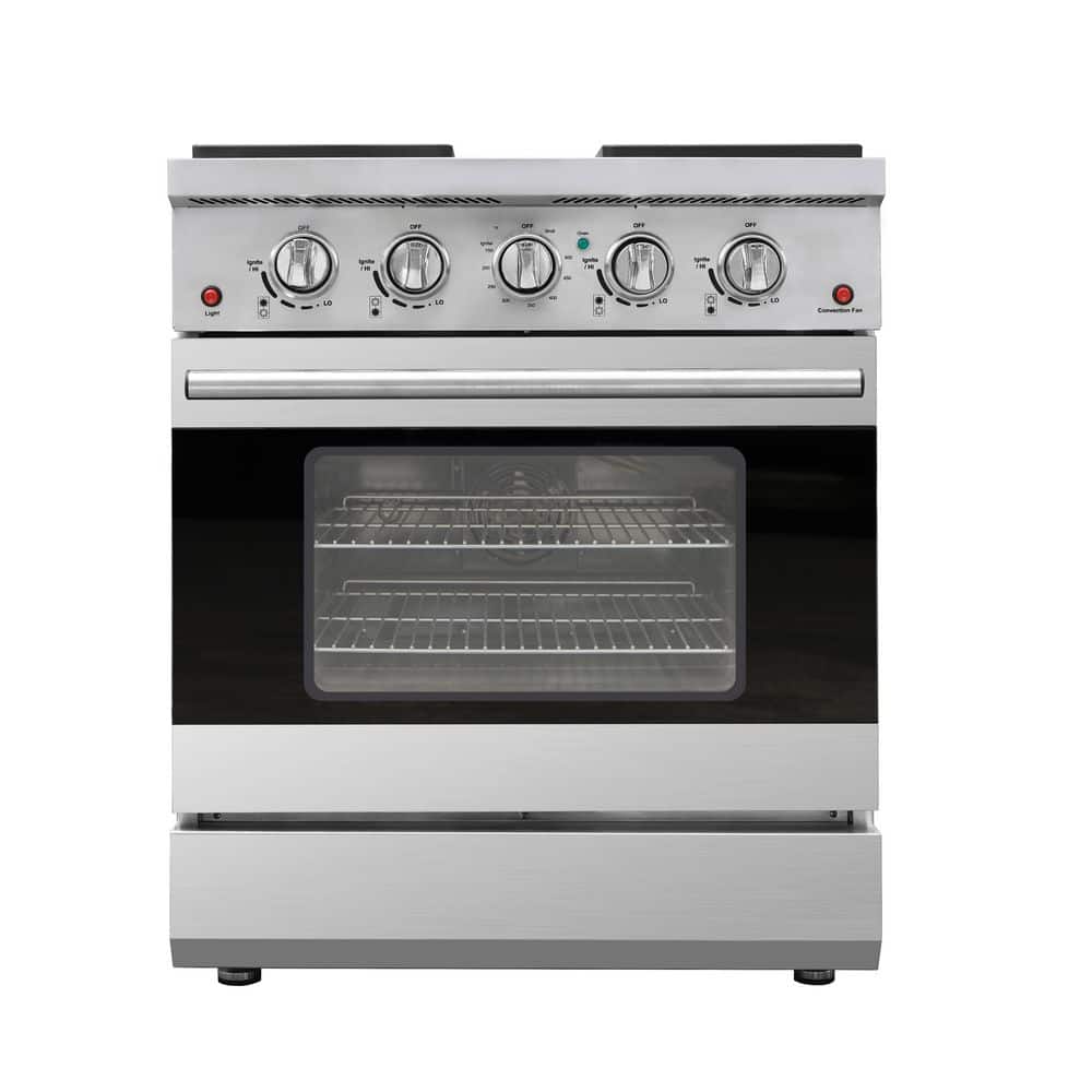 Bundle 30 in. 4 Burners Gas Range in Stainless Steel with Convection Oven and Range Hood price history on PriceWatchPro