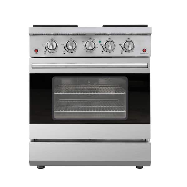 Bundle 30 in. 4 Burners Gas Range in Stainless Steel with Convection Oven and Range Hood