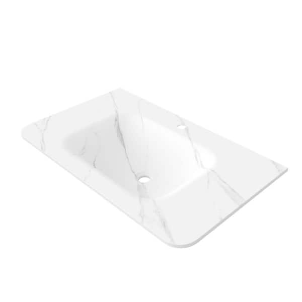 36 in. Undermount Sintered Stone Bathroom Sink in Carrara White with Integrated Bowl