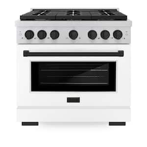 Autograph Edition 36 in. 6-Burner Freestanding Gas Range and Convection Oven in White Matte and Black Matte