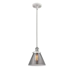 Cone 60-Watt 1 Light White and Polished Chrome Shaded Mini Pendant Light with Tinted Glass Shade