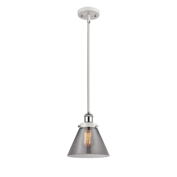 Innovations Cone 60-Watt 1 Light White and Polished Chrome Shaded Mini Pendant Light with Tinted Glass Shade