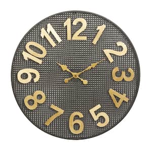 Black Metal Analog Wall Clock with Gold Numbers