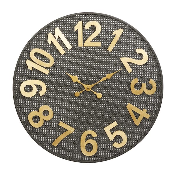 CosmoLiving by Cosmopolitan 32 in. x 32 in. Black Metal Wall Clock with Gold Numbers